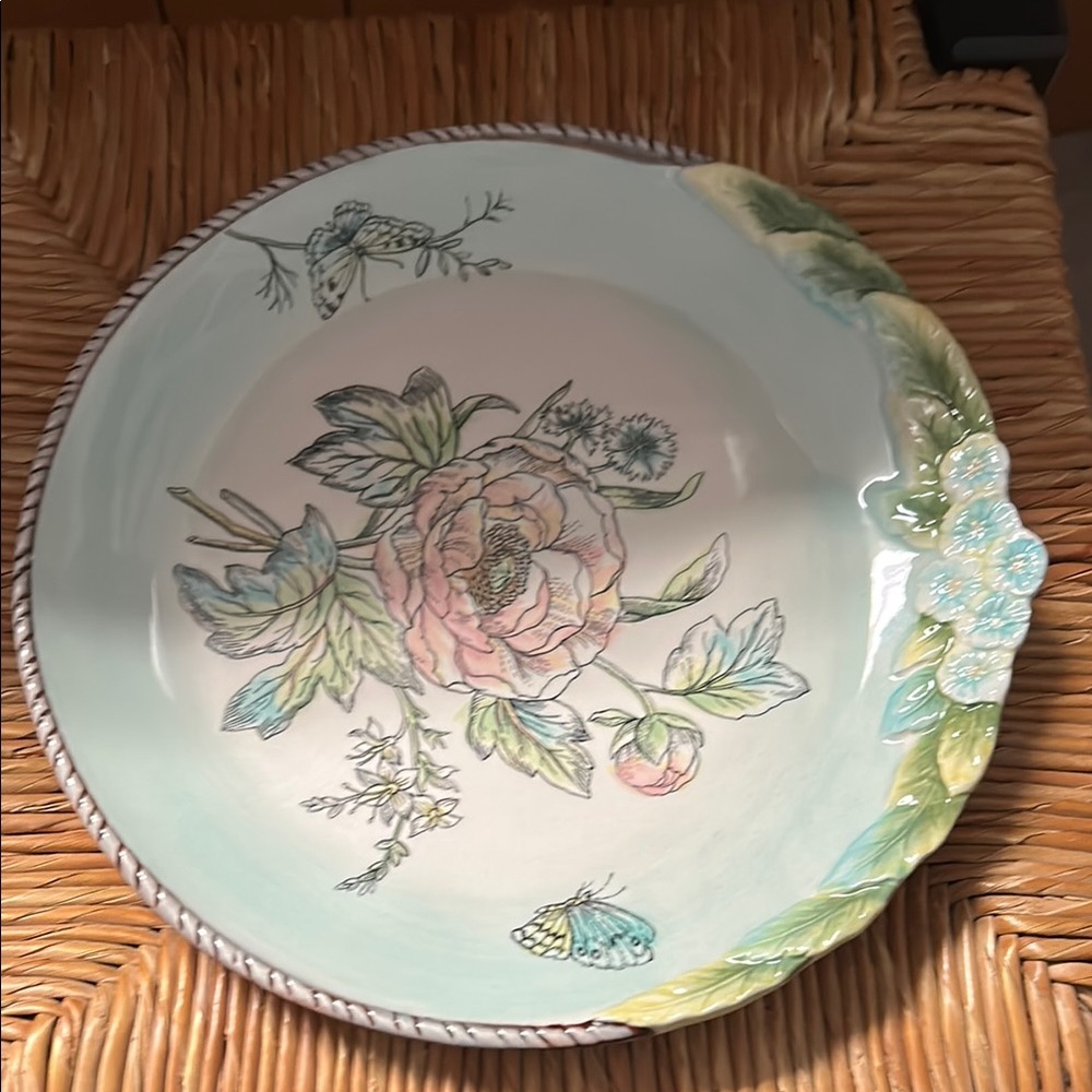 Fitz and Floyd Floral Dinner Plate - Pastel Green and Pink